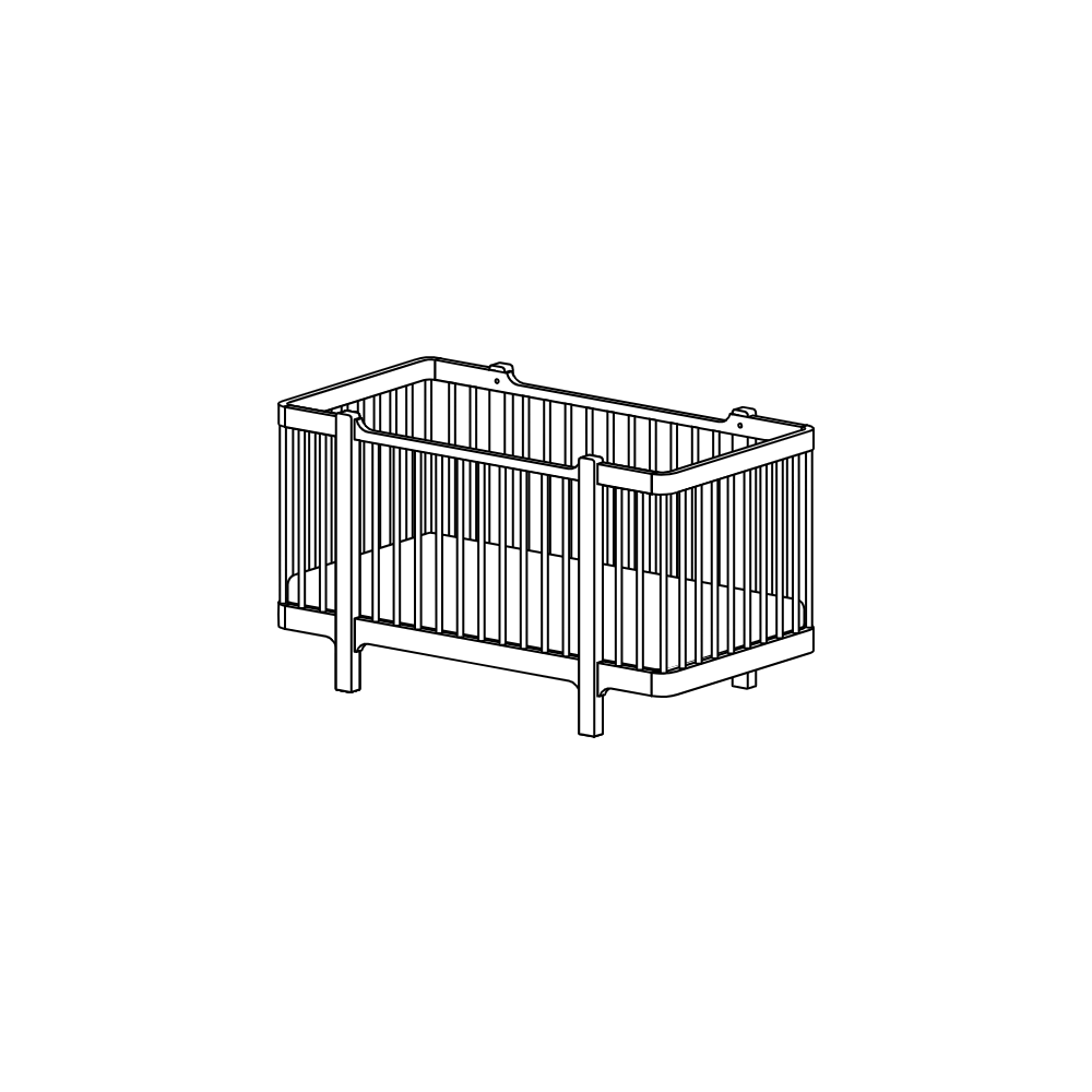 Massivholz-Babybett Sferico, Ahorn mit Nussbaumfüssen
