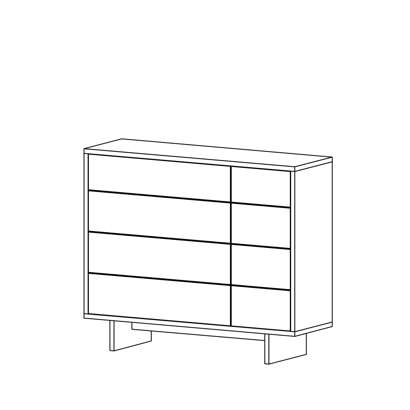 Massivholzkommode aus Kirschbaum mit 8 Schubladen, durchgehendem Holzbild auf "Wangenfüssen"