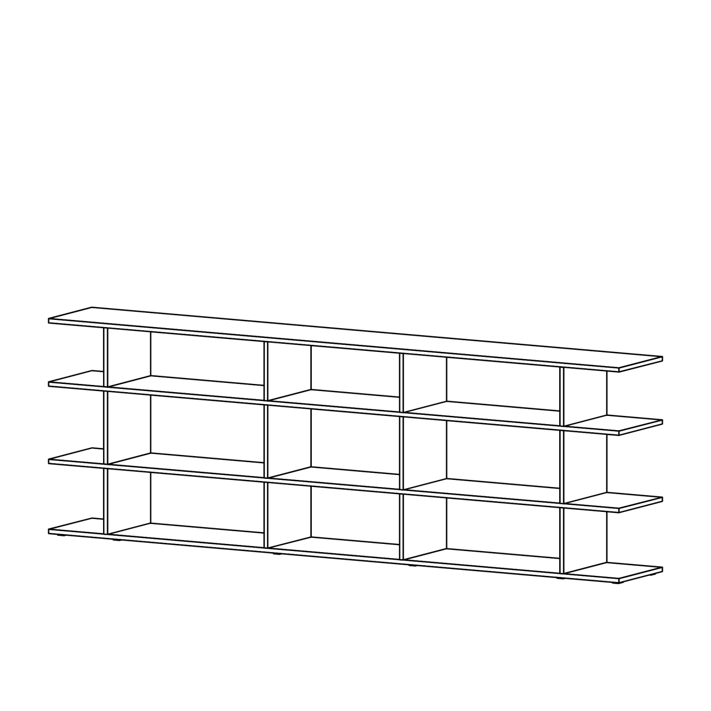 Massivholzregal in Astnuss mit offenen Seiten, 296 × 99 × 40 cm
