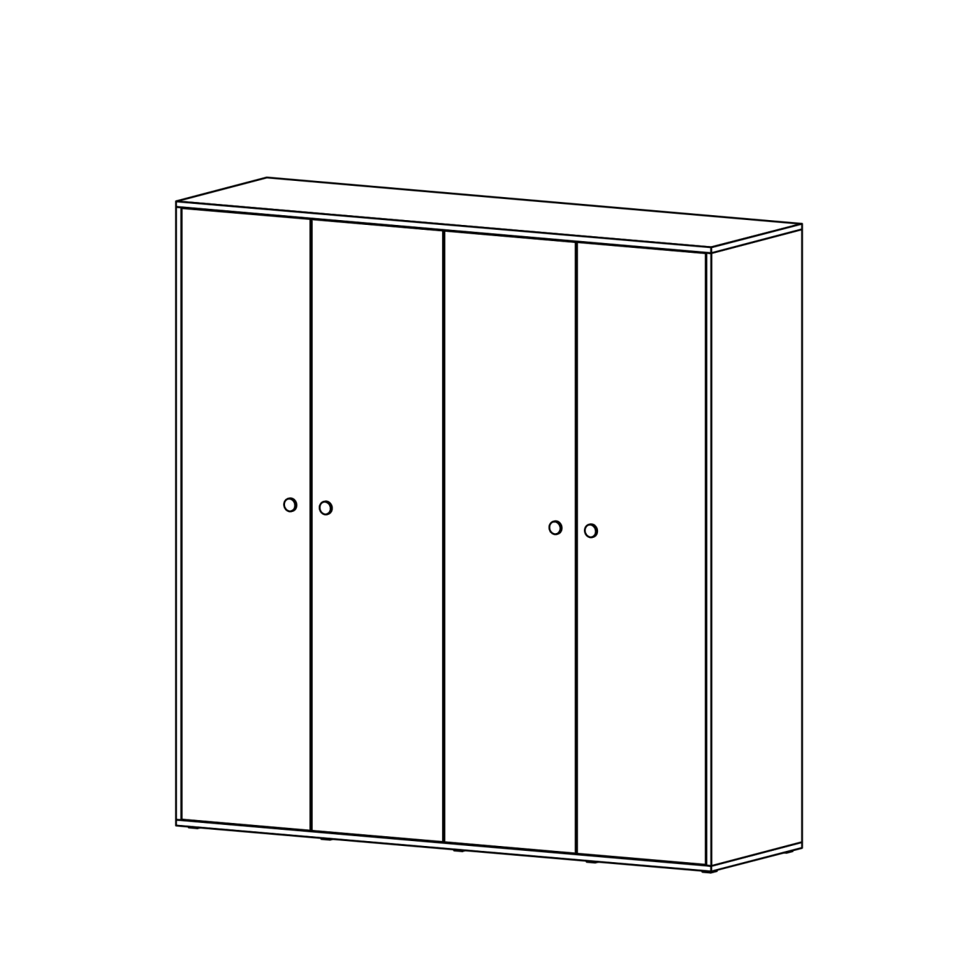 Massivholzschrank in Astnussbaum mit 4 Massivholztüren 232 × 208 x 60 cm