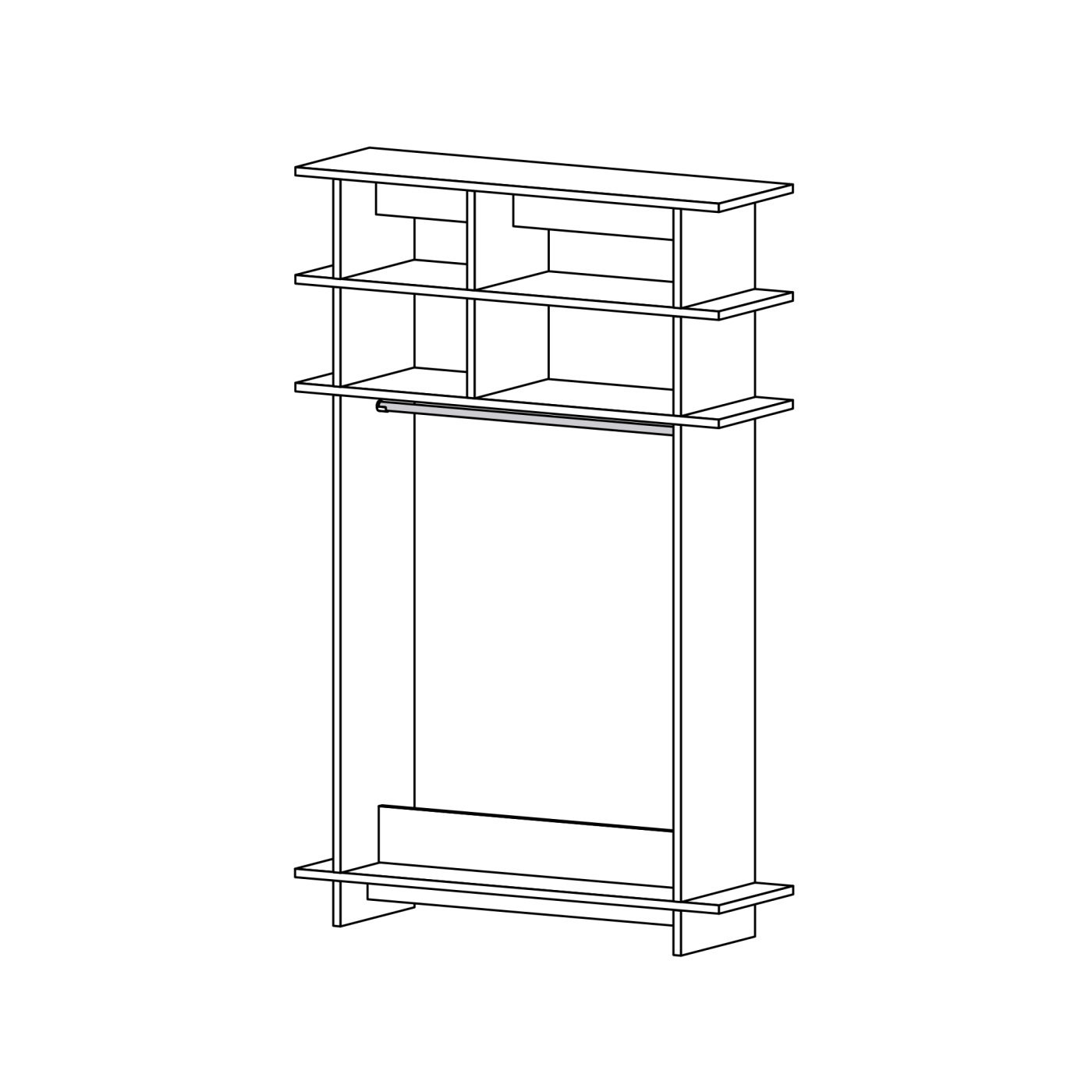 Offene Massivholzgarderobe aus Esche mit einer der Anmutung einer Pagode.