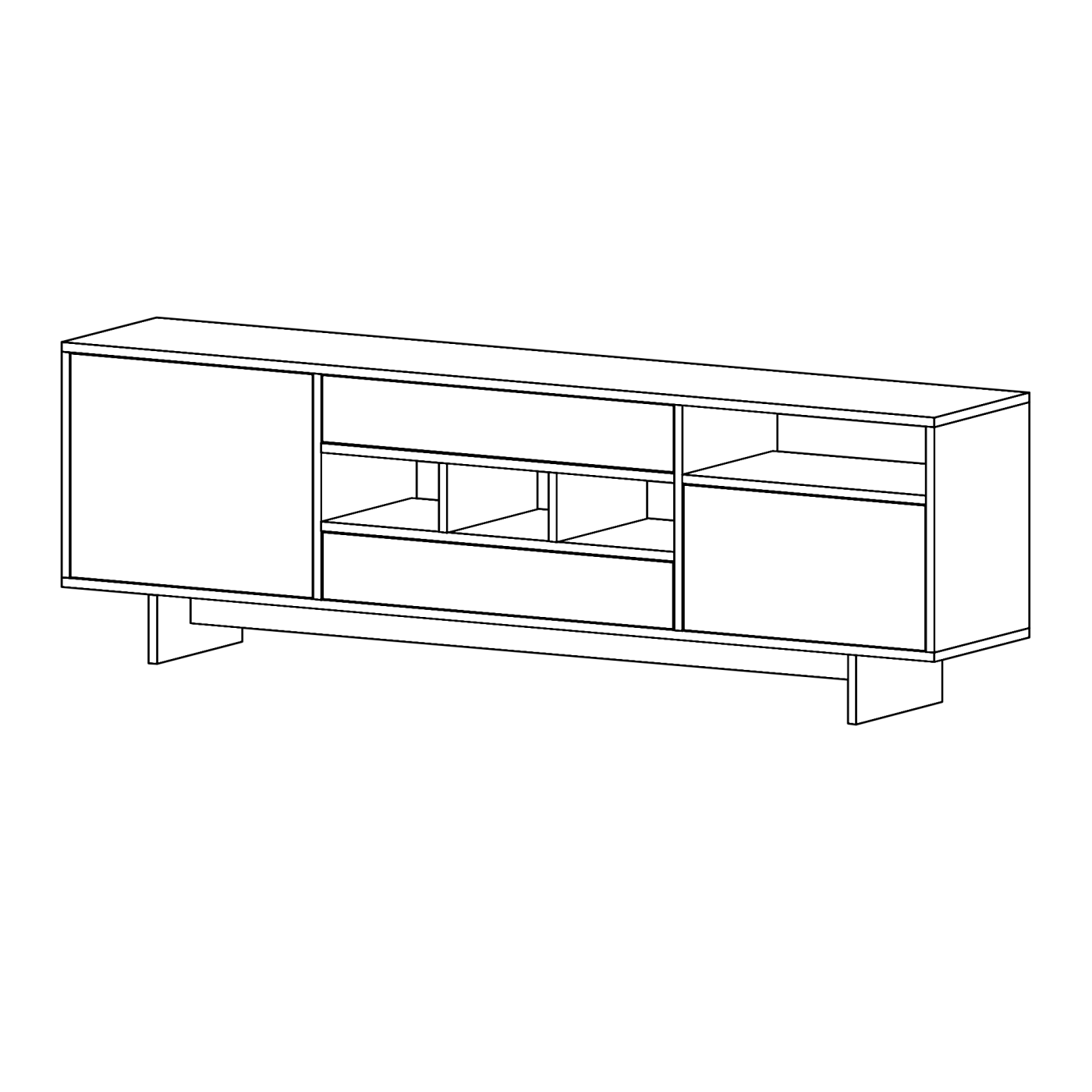 Massivholzsideboard in Ulme "Matokombi" mit Holz und Glasfronten (türkisblau lackiert) auf Wangenkonstuktion