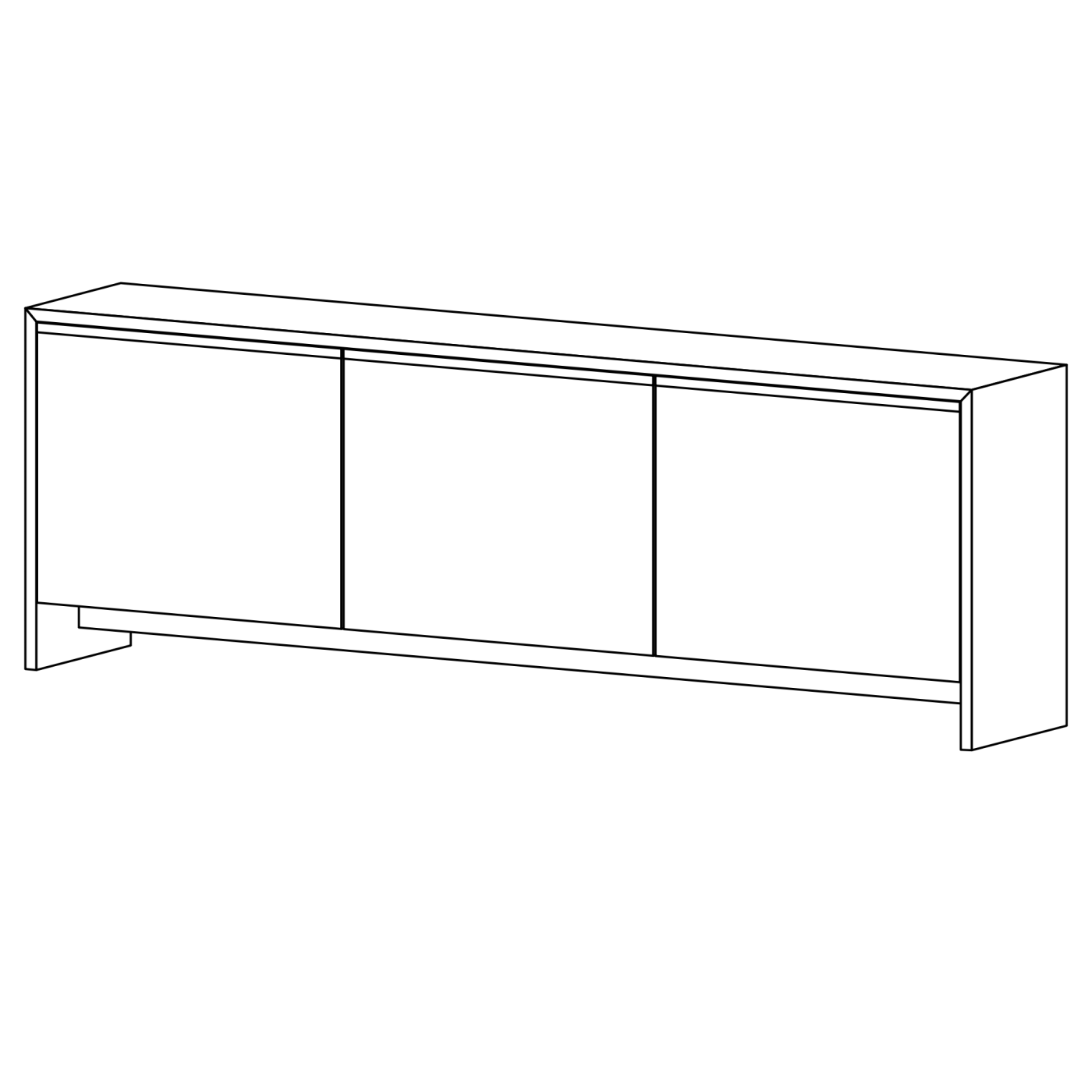 Massivholzsideboard aus Nussbaum auf Wangen und mit drei Türchen mit durchgehendem Holzbild.