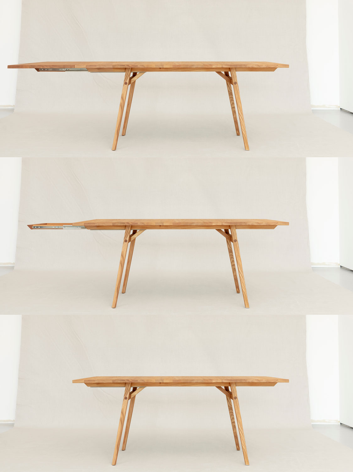 Esstisch Illex, Ulme massiv (Massivholz), mit Ansteckplatte